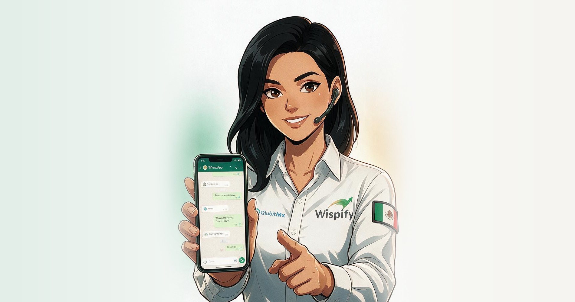 Fy, agente de ventas de Wispify, mostrando un chat de WhatsApp